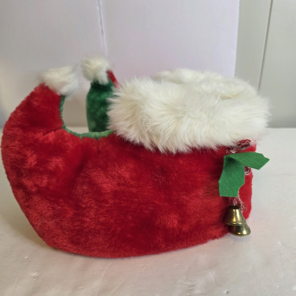 Elf Slippers Faux Fur Top & Toe Bells Non Slip Bottoms Size L (9/10) Christmas